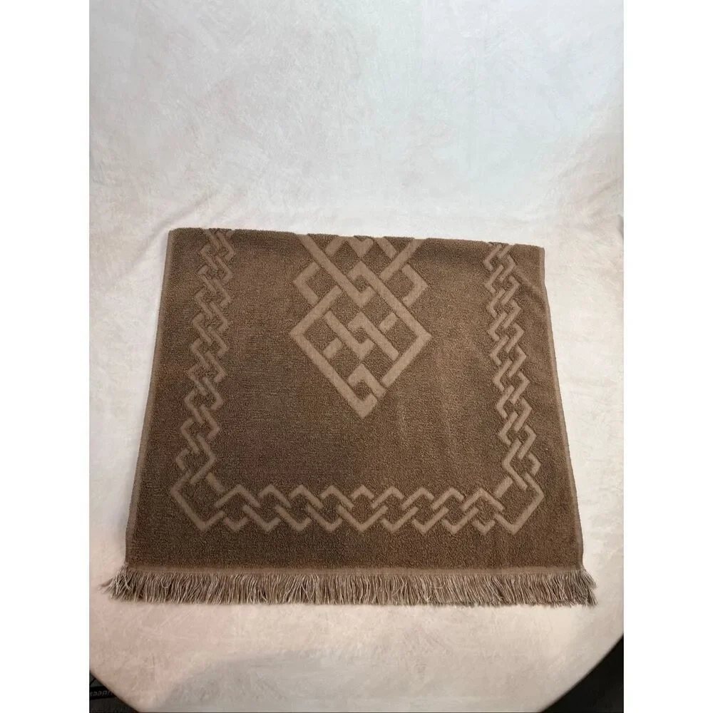Vintage Cannon Brown Geometric Bath Towel 23x42” 1970s